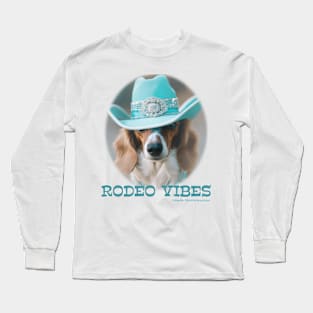 RODEO VIBES -Dachshund Wearing Turquoise Cowboy Hat & Bling Long Sleeve T-Shirt